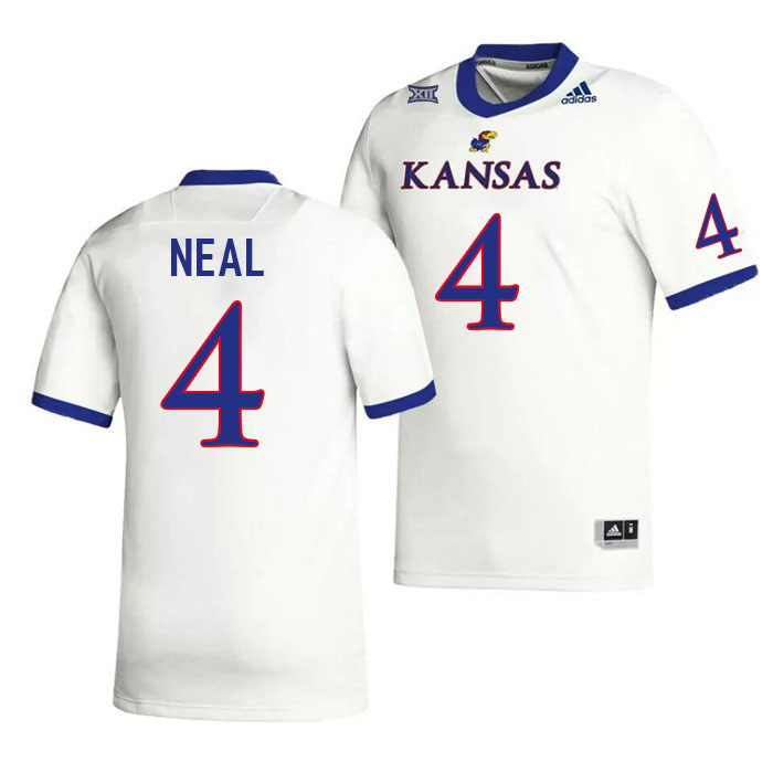 Men #4 Devin Neal Kansas Jayhawks College Football Jerseys Stitched Sale-White - Click Image to Close